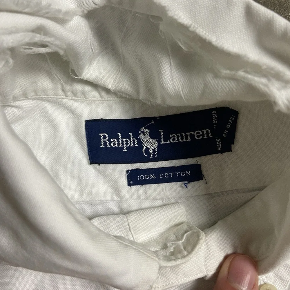 Polo Ralph Lauren Button Down Shirt Size 15.5-33 White Cotton Flesh Pony Logo